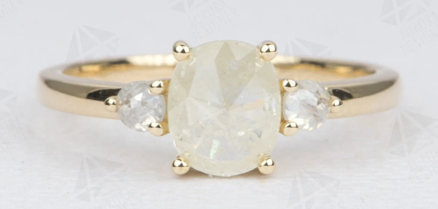 1.16ct Milky White Diamond Engagement Ring 14K Yellow Gold Three-Stone Salt and Pepper AD1525-5