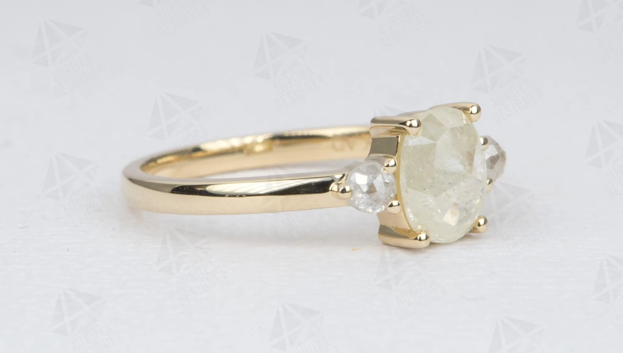 1.16ct Milky White Diamond Engagement Ring 14K Yellow Gold Three-Stone Salt and Pepper AD1525-5