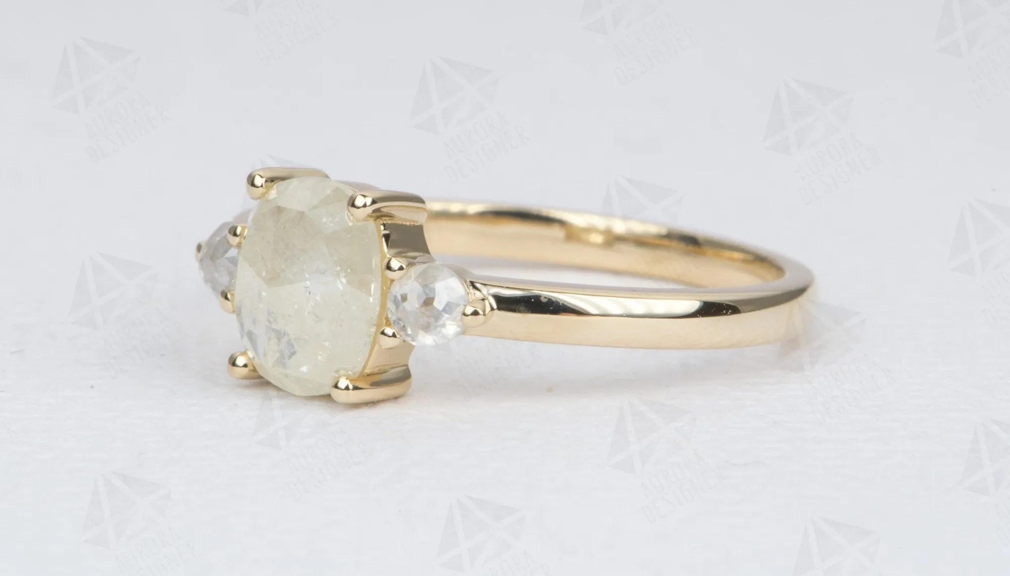 1.16ct Milky White Diamond Engagement Ring 14K Yellow Gold Three-Stone Salt and Pepper AD1525-5