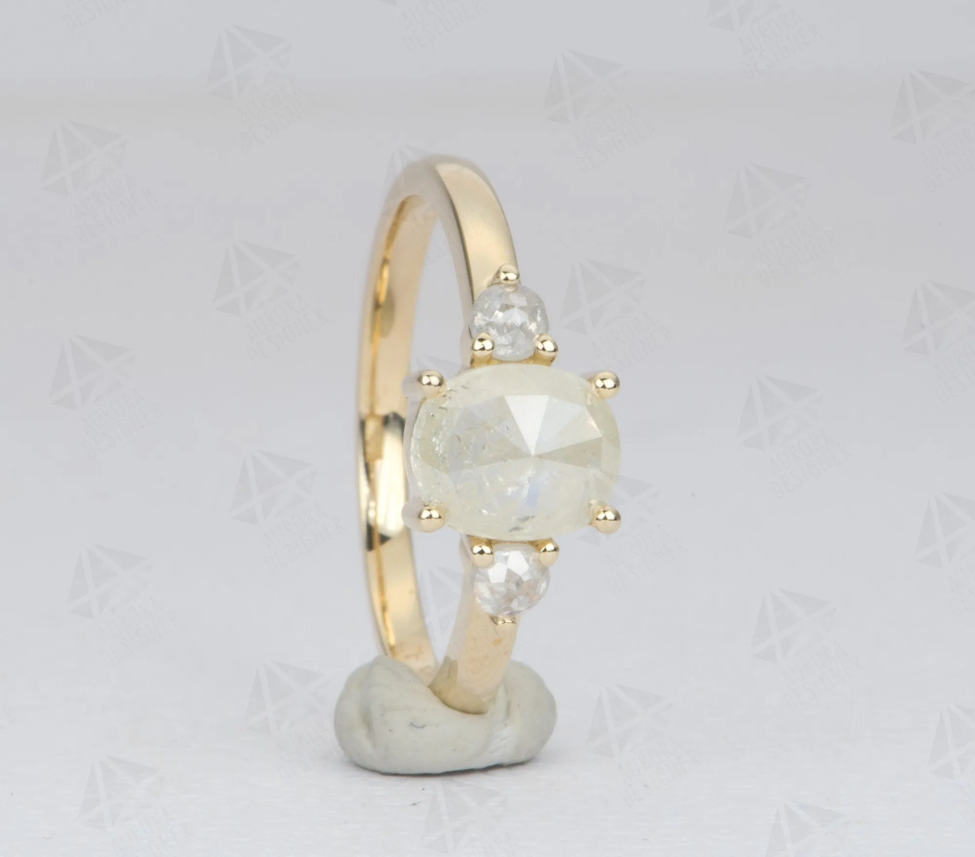 1.16ct Milky White Diamond Engagement Ring 14K Yellow Gold Three-Stone Salt and Pepper AD1525-5