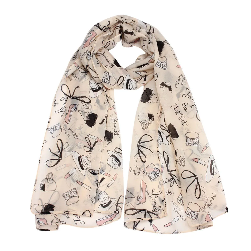 3 Colors Scarf For Women Lipstick High-heeled Graffiti Bowknot Chiffon Scarves Feida