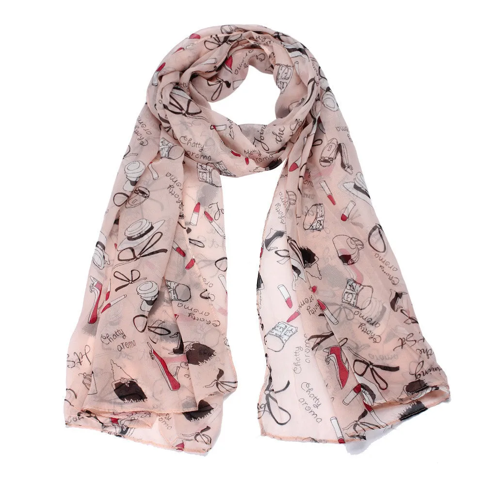 3 Colors Scarf For Women Lipstick High-heeled Graffiti Bowknot Chiffon Scarves Feida