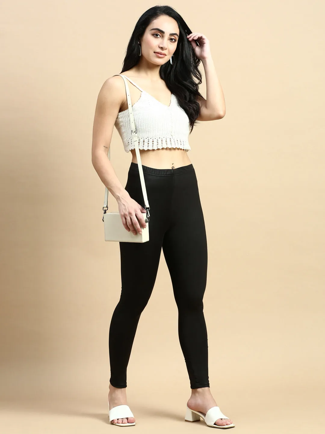 Ankle Length Leggings Polyster-Black