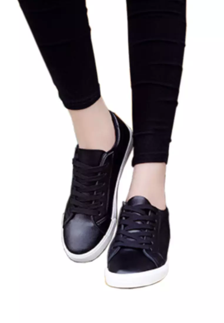 Basic Lace Up Soft Synthetic Leather Sneaker VCQ1066