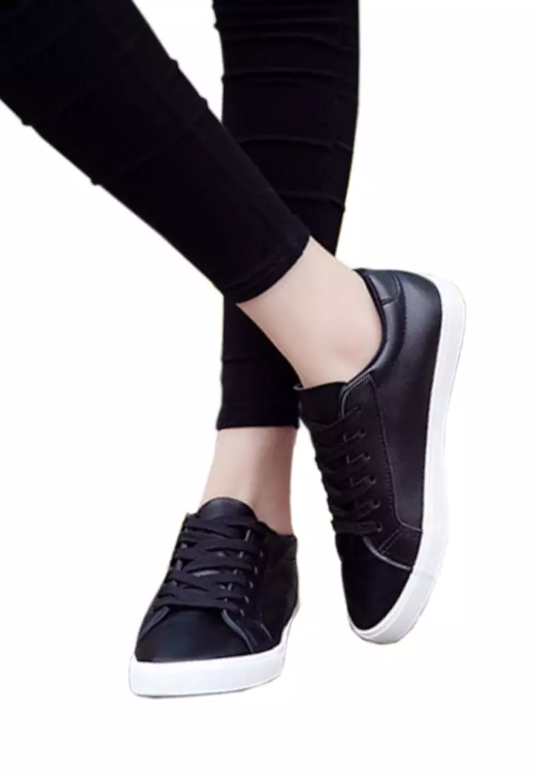 Basic Lace Up Soft Synthetic Leather Sneaker VCQ1066