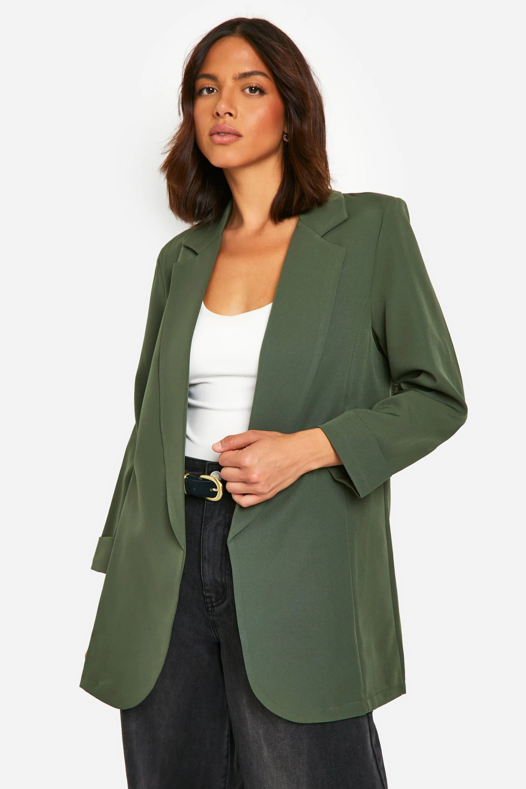 Basic Woven Turn Cuff Relaxed Fit Blazer