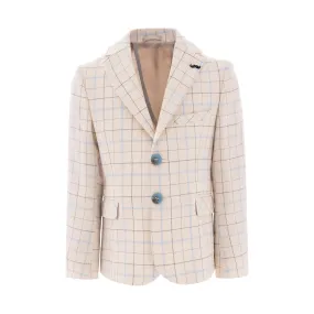 Beige Plaid Print Blazer