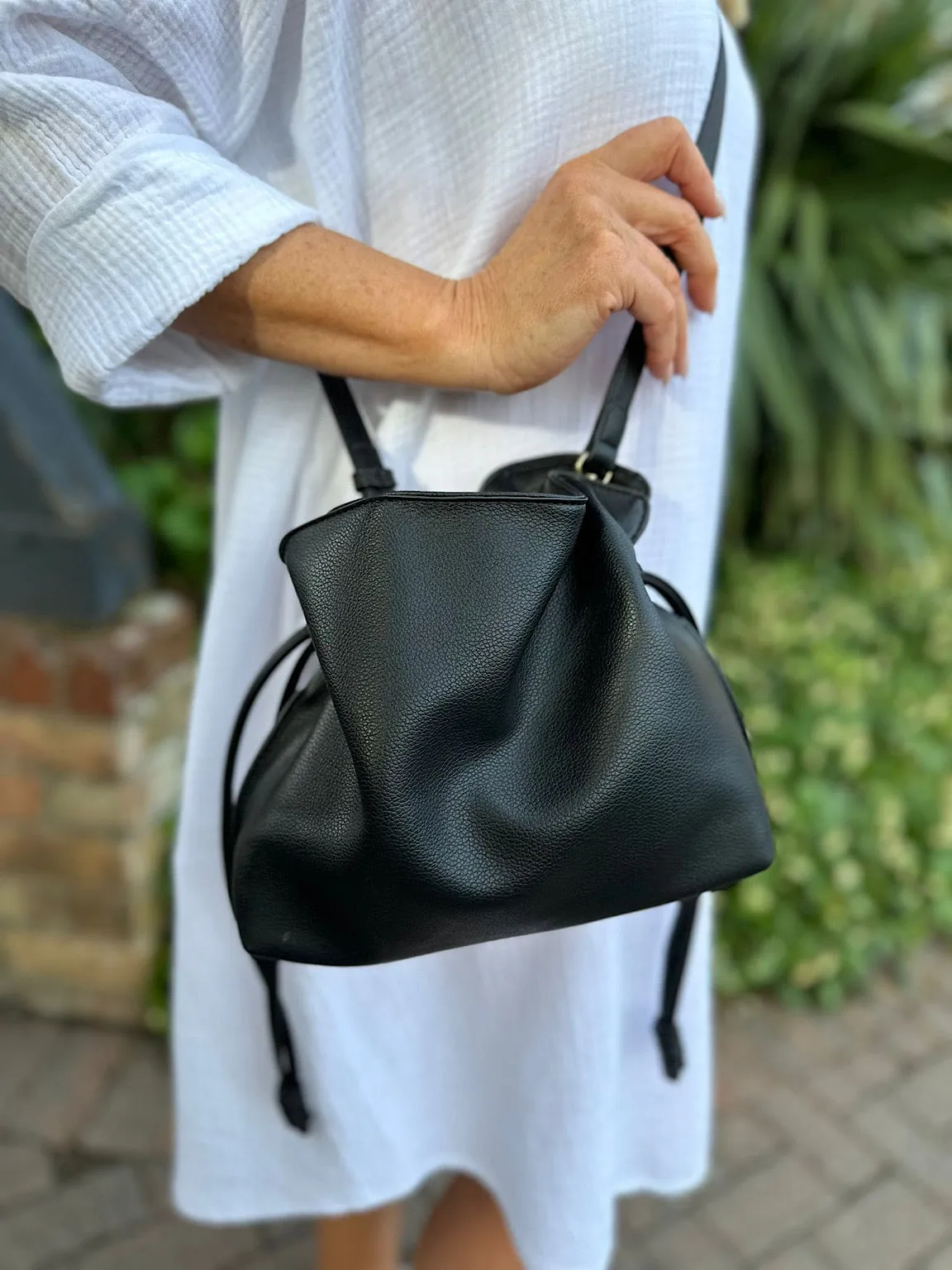 Black Button Closure Handbag