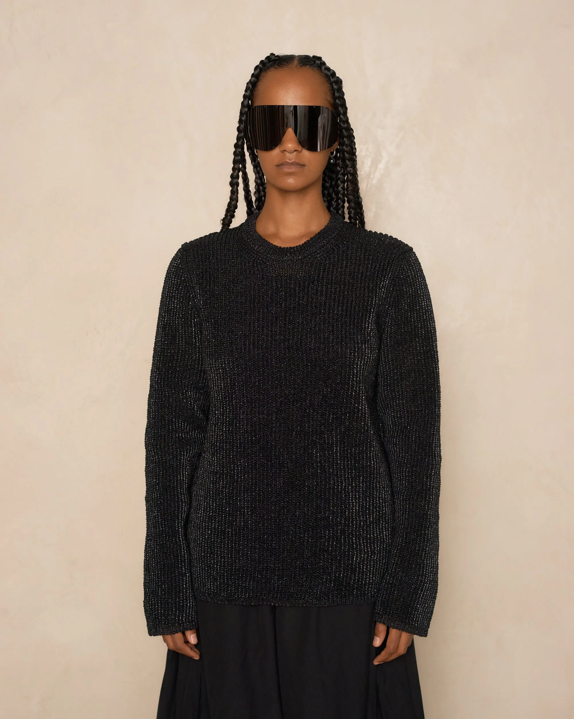 Black Coated Knit Sweater