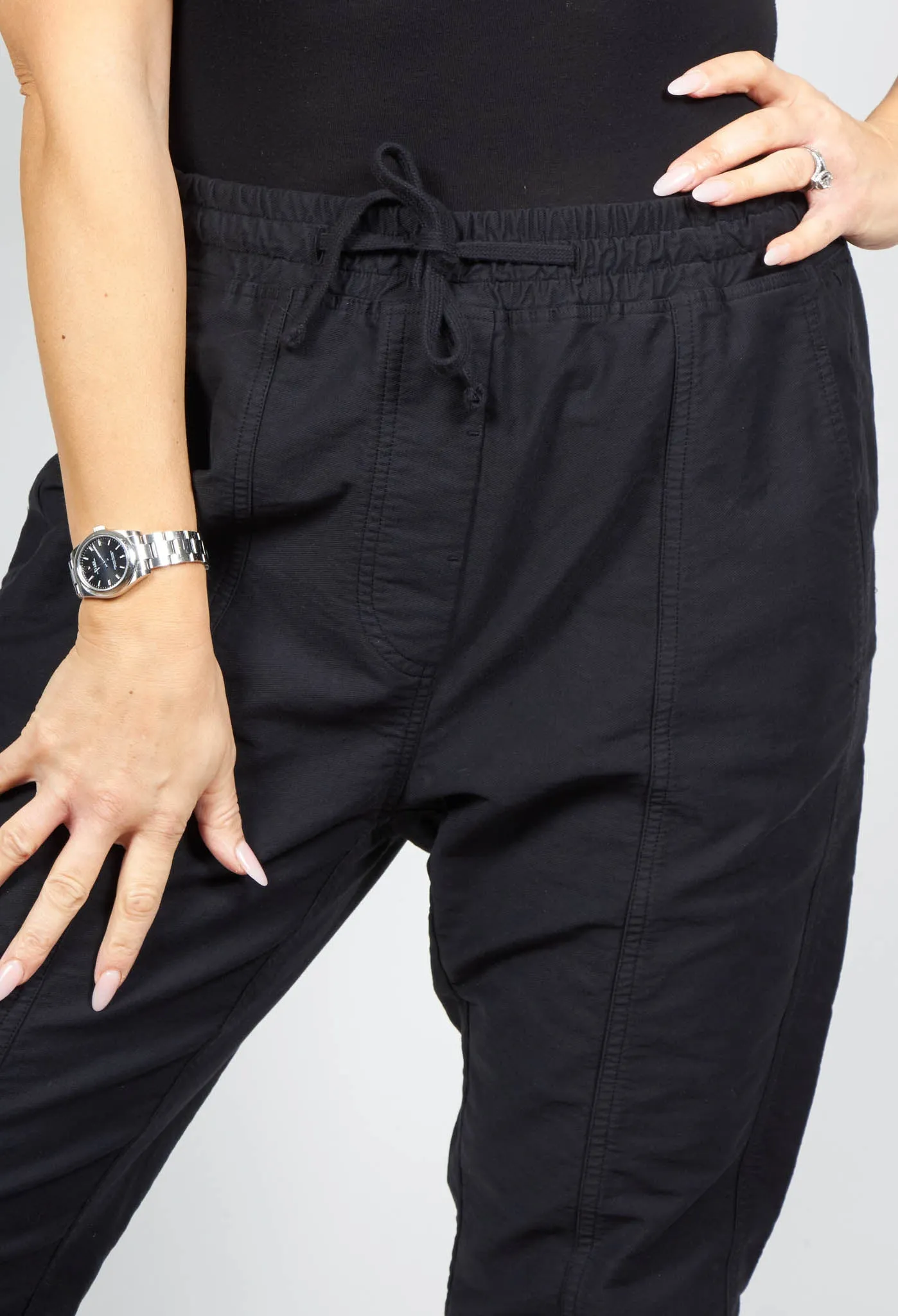 Black Cotton Trousers with Elasticated Waist in Black