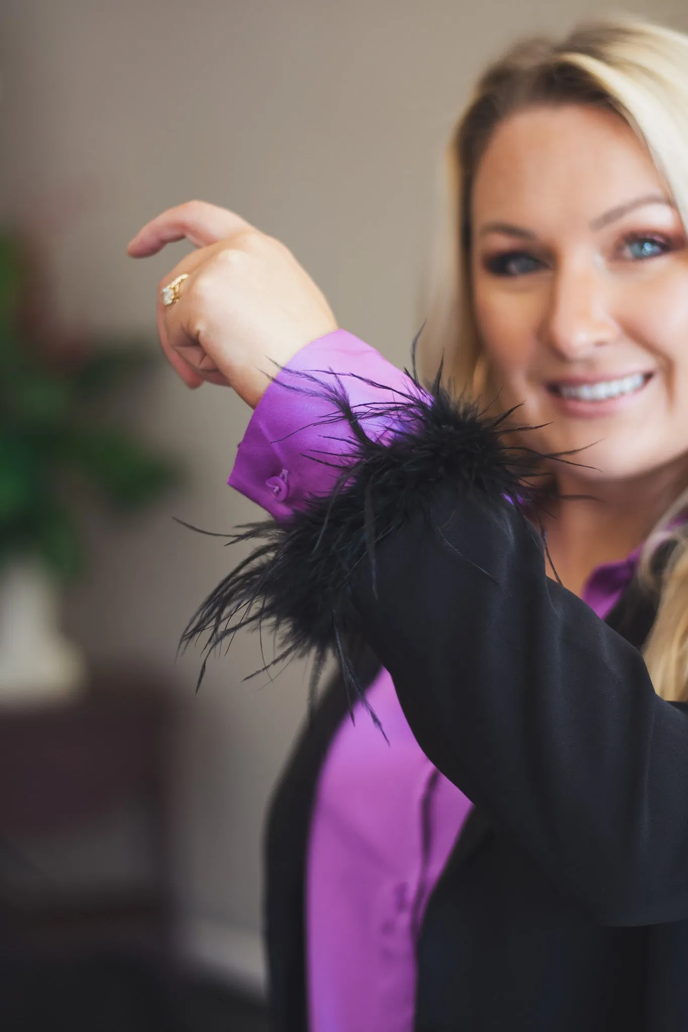 Black Feather Cuff Blazer