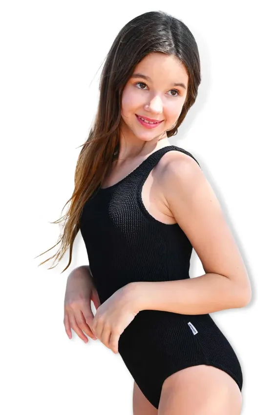 Black Lindsey Crinkle One Piece Swimsuit