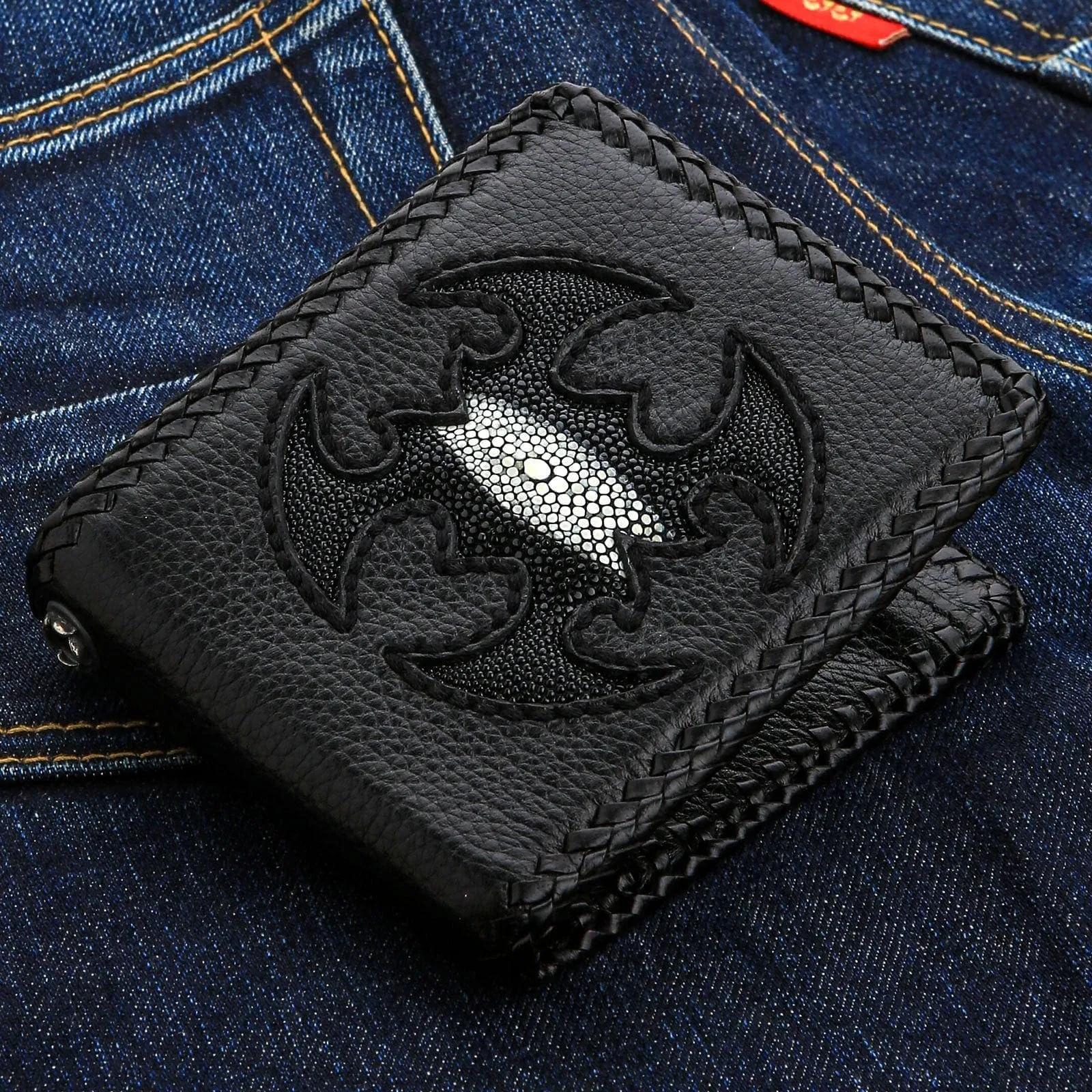 Black Scorpion Stingray Leather Biker Chain Wallet