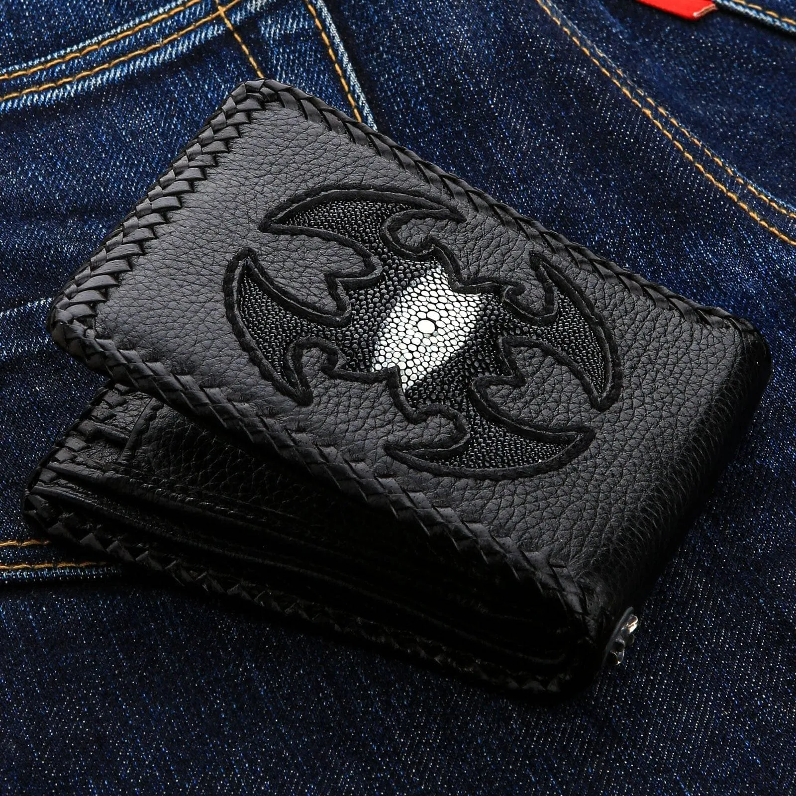 Black Scorpion Stingray Leather Biker Chain Wallet