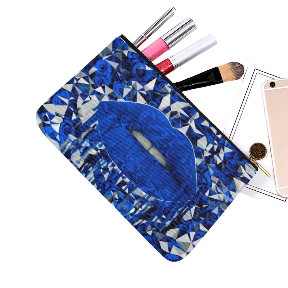 Blue Rose Graffiti Lips Canvas 8''x 6'' Carry-All Zipper Pouch