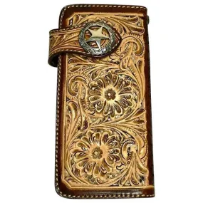 Brown Floral Star Western Cowboy Genuine Leather Biker Wallet