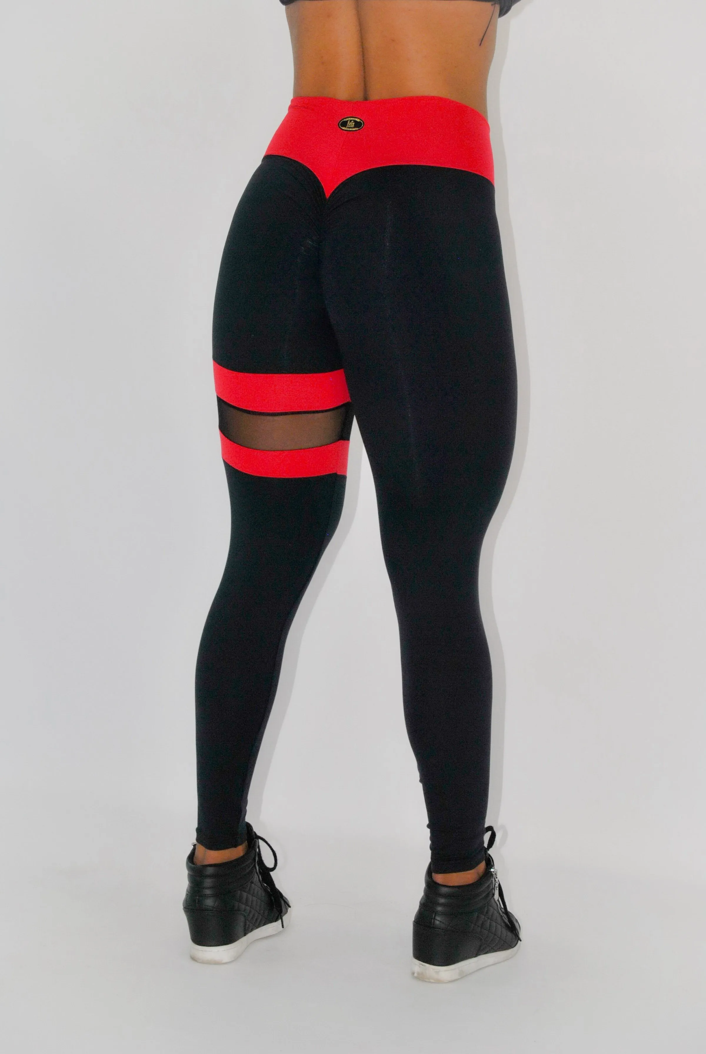 BUTT SCRUNCH LEG BAND RED AND BLACK LEGGINGS