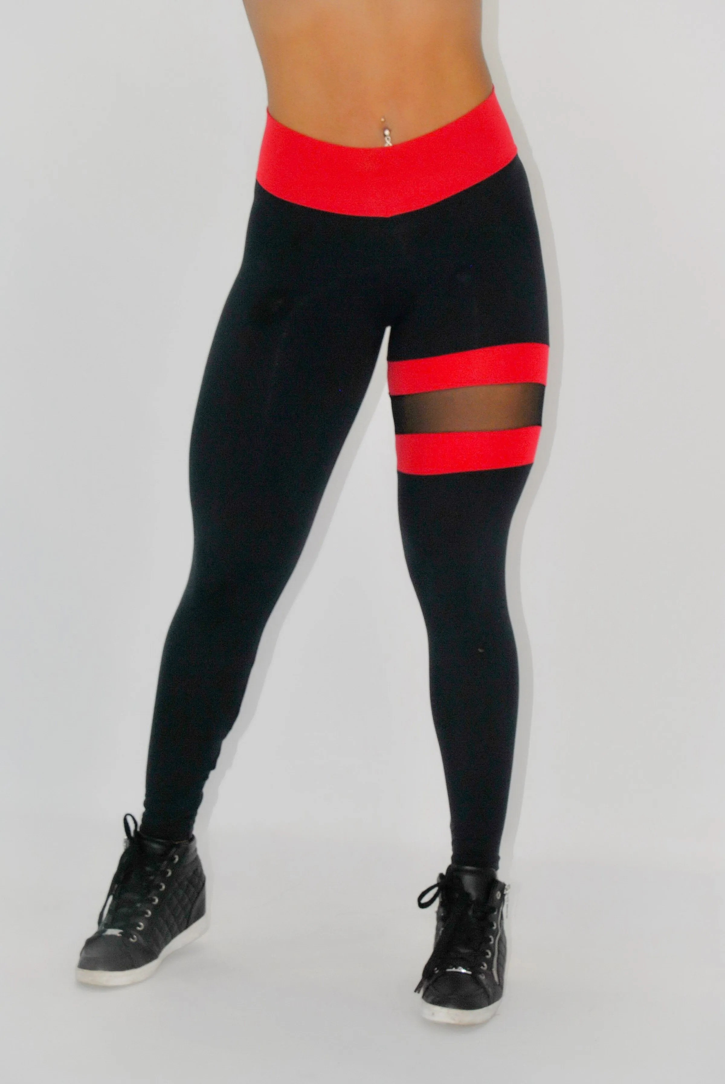 BUTT SCRUNCH LEG BAND RED AND BLACK LEGGINGS