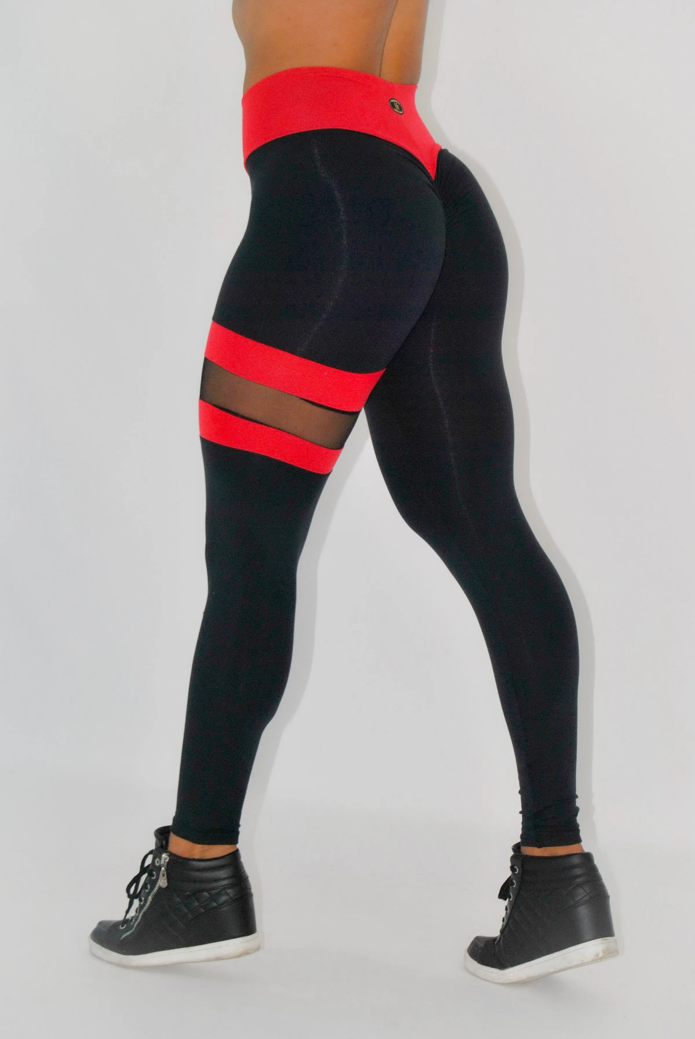 BUTT SCRUNCH LEG BAND RED AND BLACK LEGGINGS