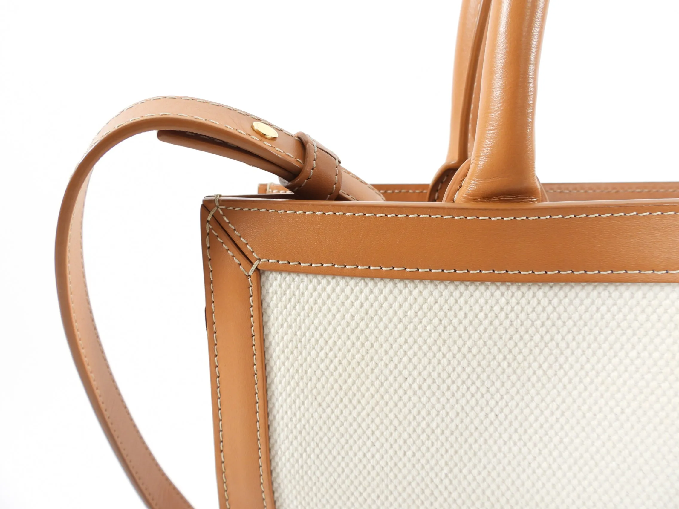 Celine Vertical Canvas and Tan Leather Logo Cabas Tote Bag