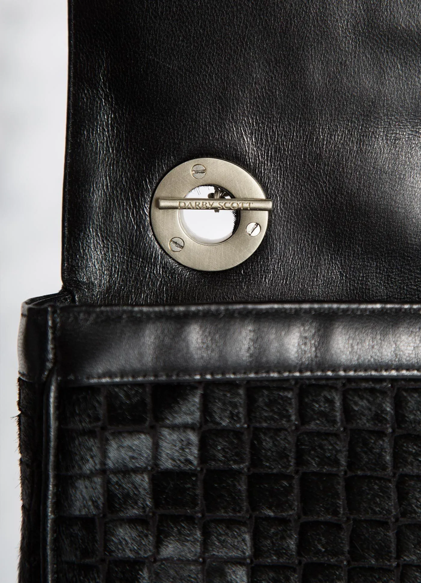 Chain & Jewel Shoulder Bag, Mini - Black Embossed Haircalf