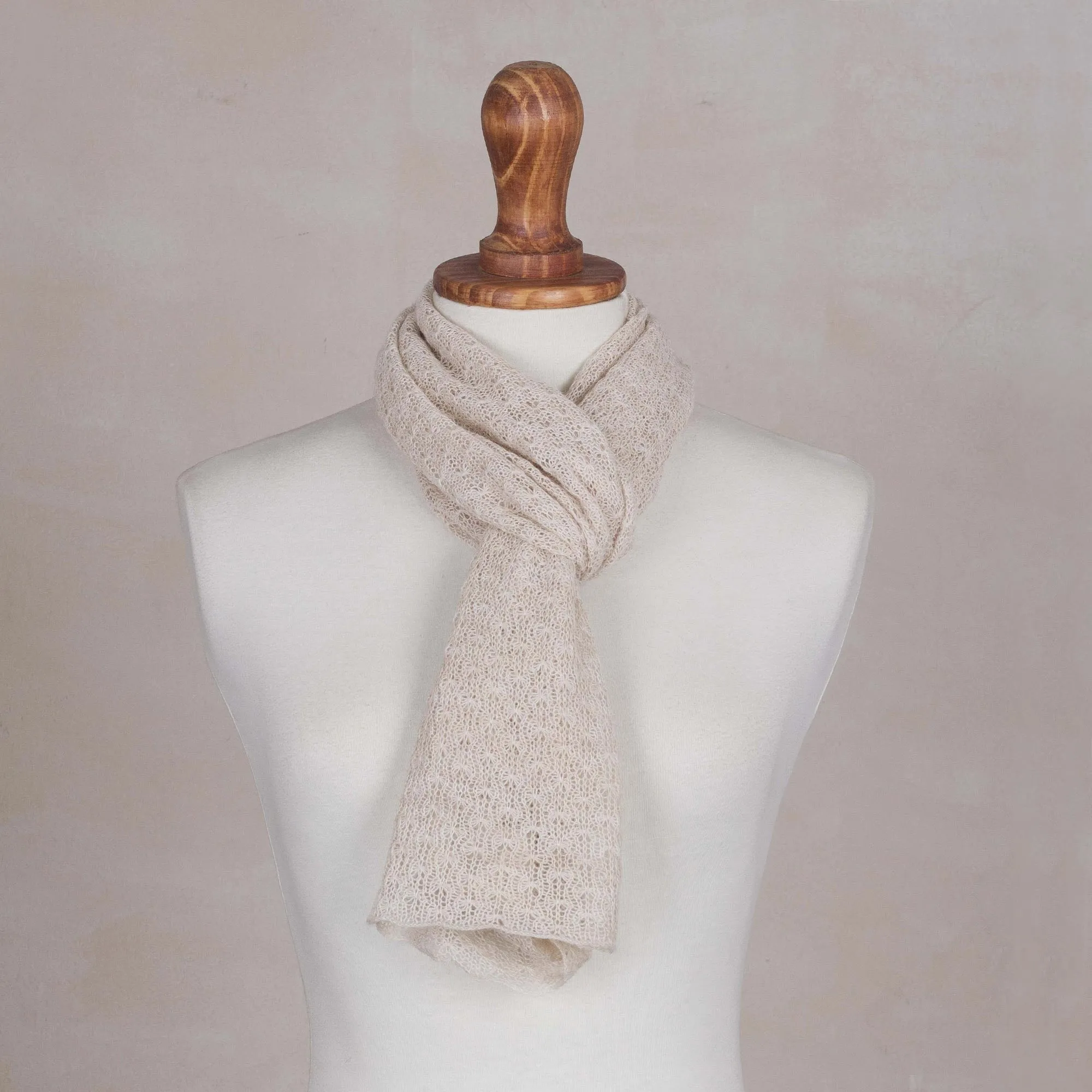 Champagne Gossamer Textured 100% Baby Alpaca Wrap Scarf in Champagne from Peru