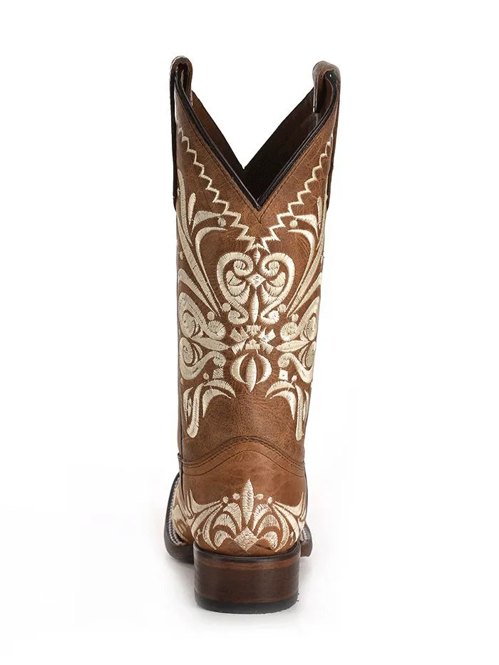 Circle G L5409 Ladies Embroidery Square Toe Boots Tan