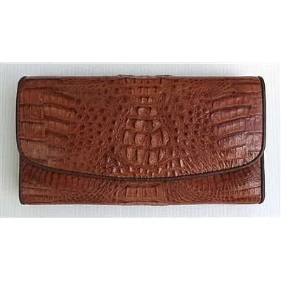 Cognac Brown Genuine Crocodile Trifold Wallet