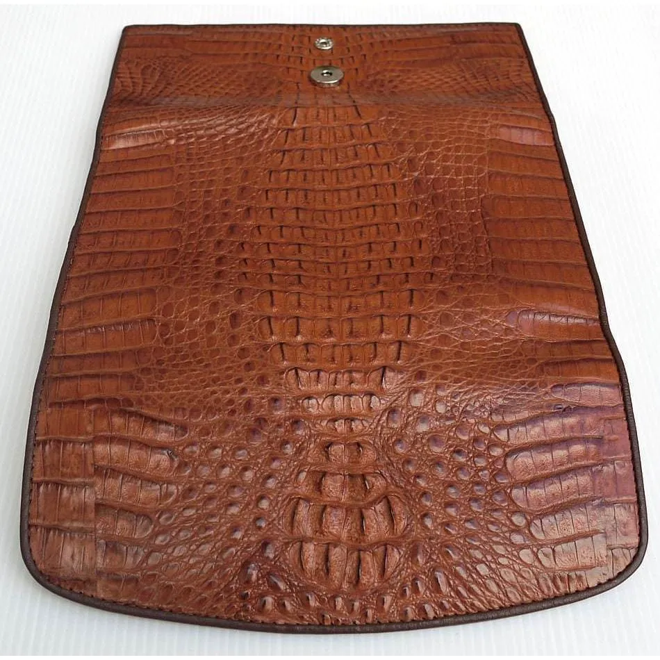 Cognac Brown Genuine Crocodile Trifold Wallet