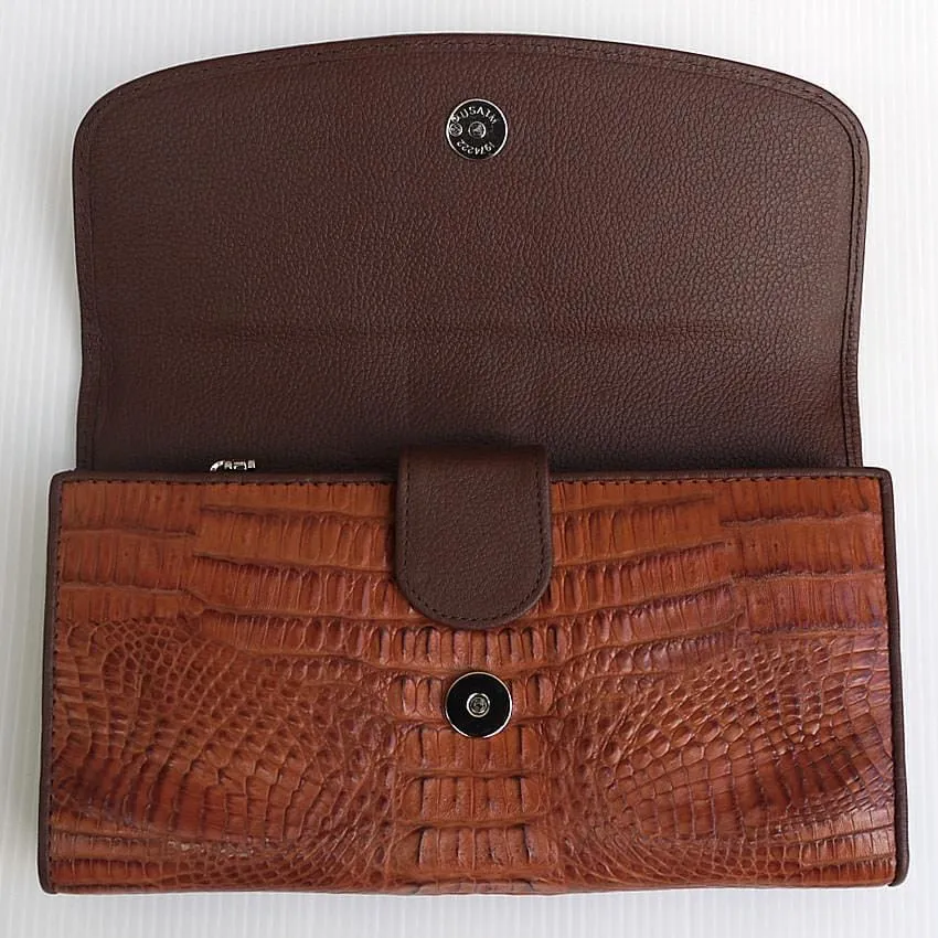 Cognac Brown Genuine Crocodile Trifold Wallet