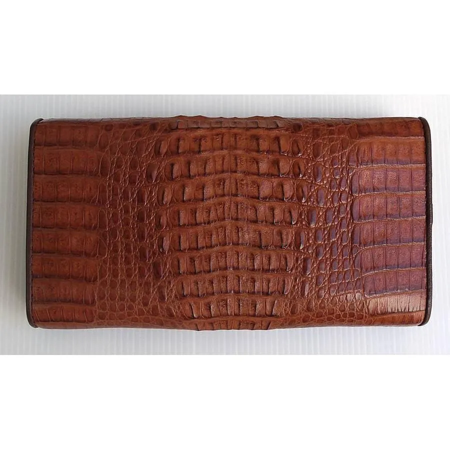 Cognac Brown Genuine Crocodile Trifold Wallet