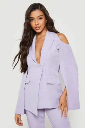 Cold Shoulder Wrap Front Tailored Blazer