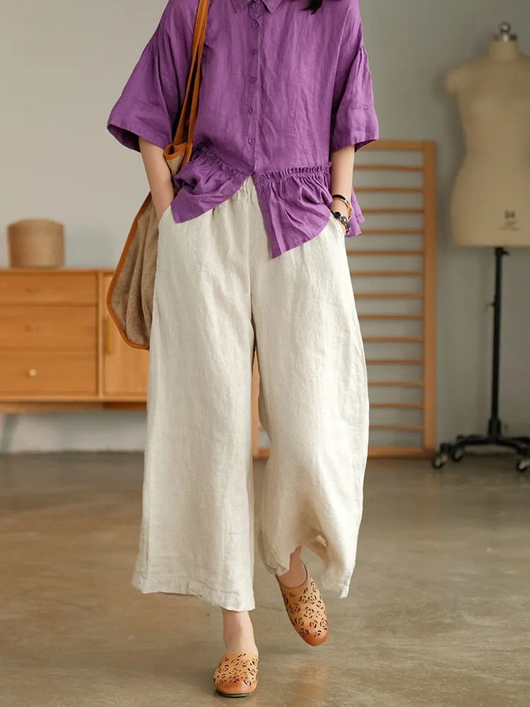 Cotton Linen Home Wear Loose Pants for Women