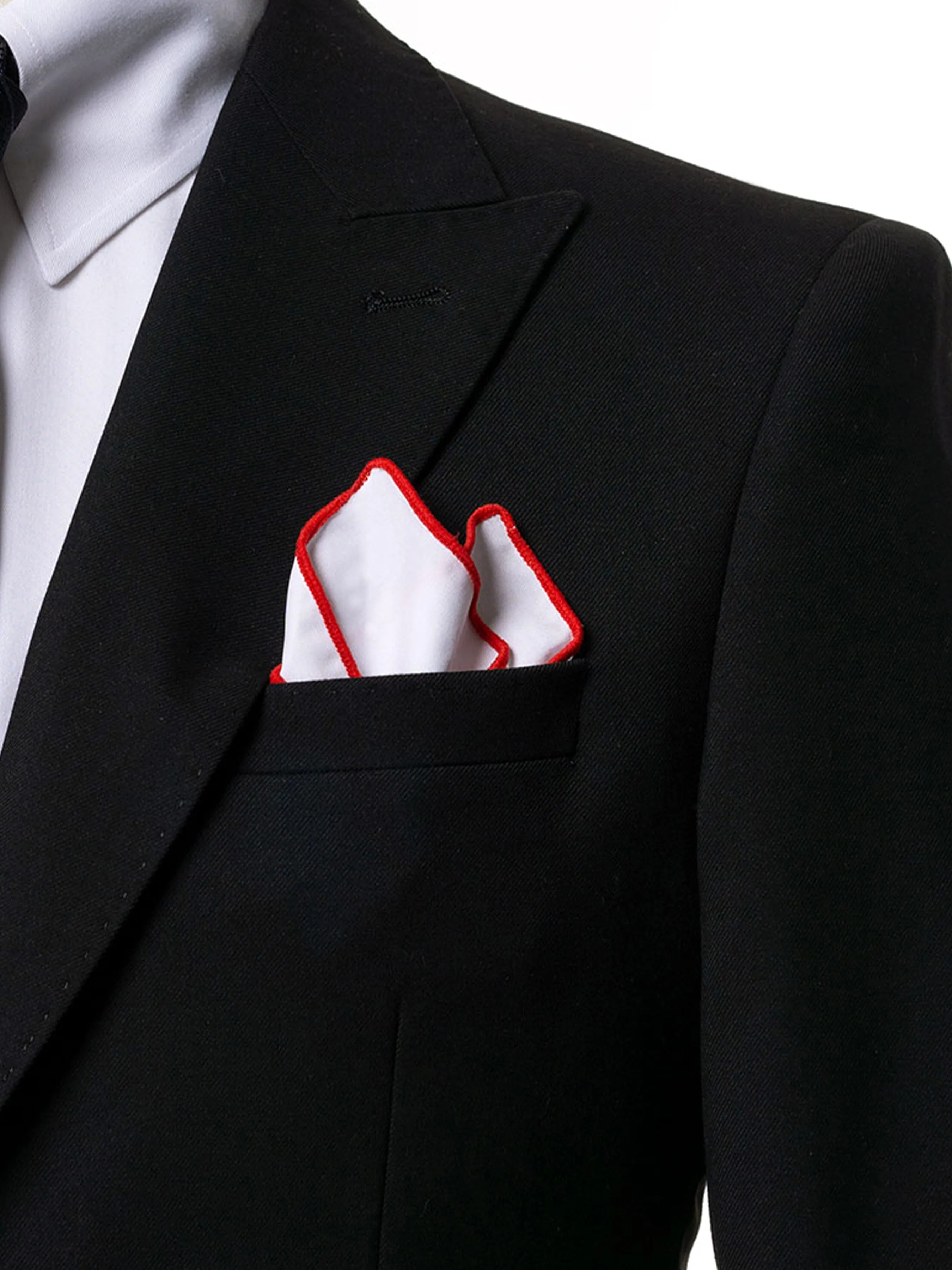 Cotton White Pocket Square with Contrast Piping