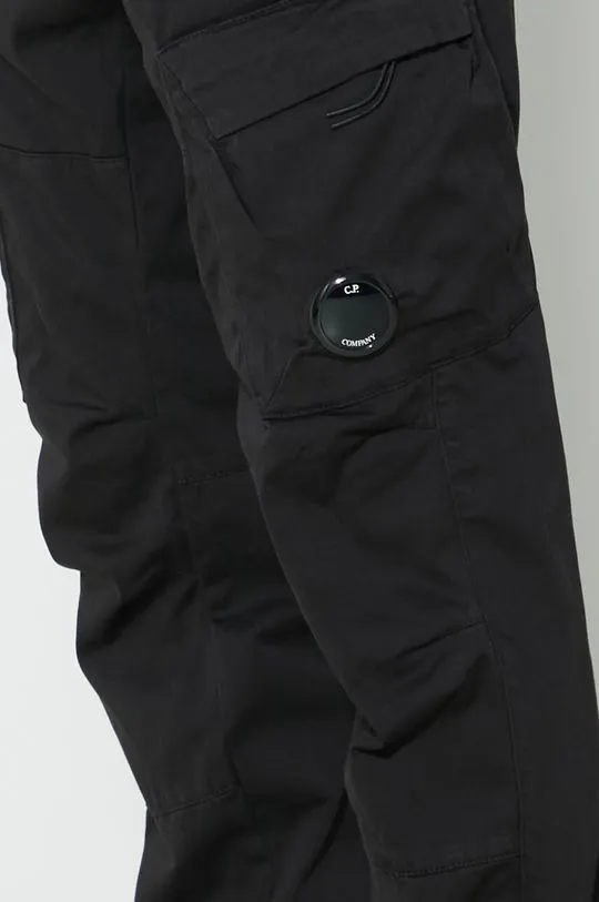 C.P. Company trousers Stretch Sateen Ergonomic Cargo men's black color 16CMPA063A005694G