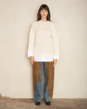 Cream Frayed Hem Knit Sweater