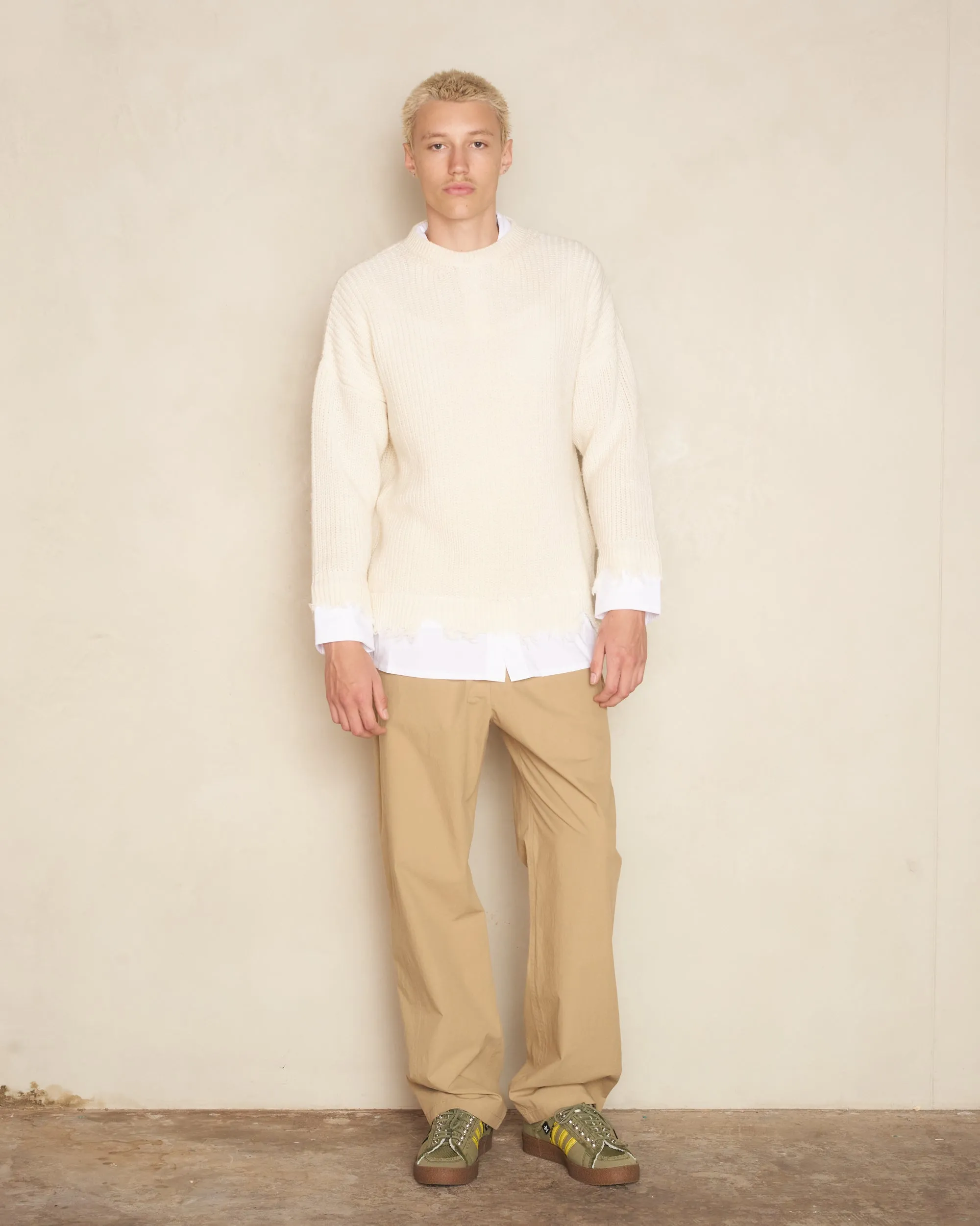 Cream Frayed Hem Knit Sweater