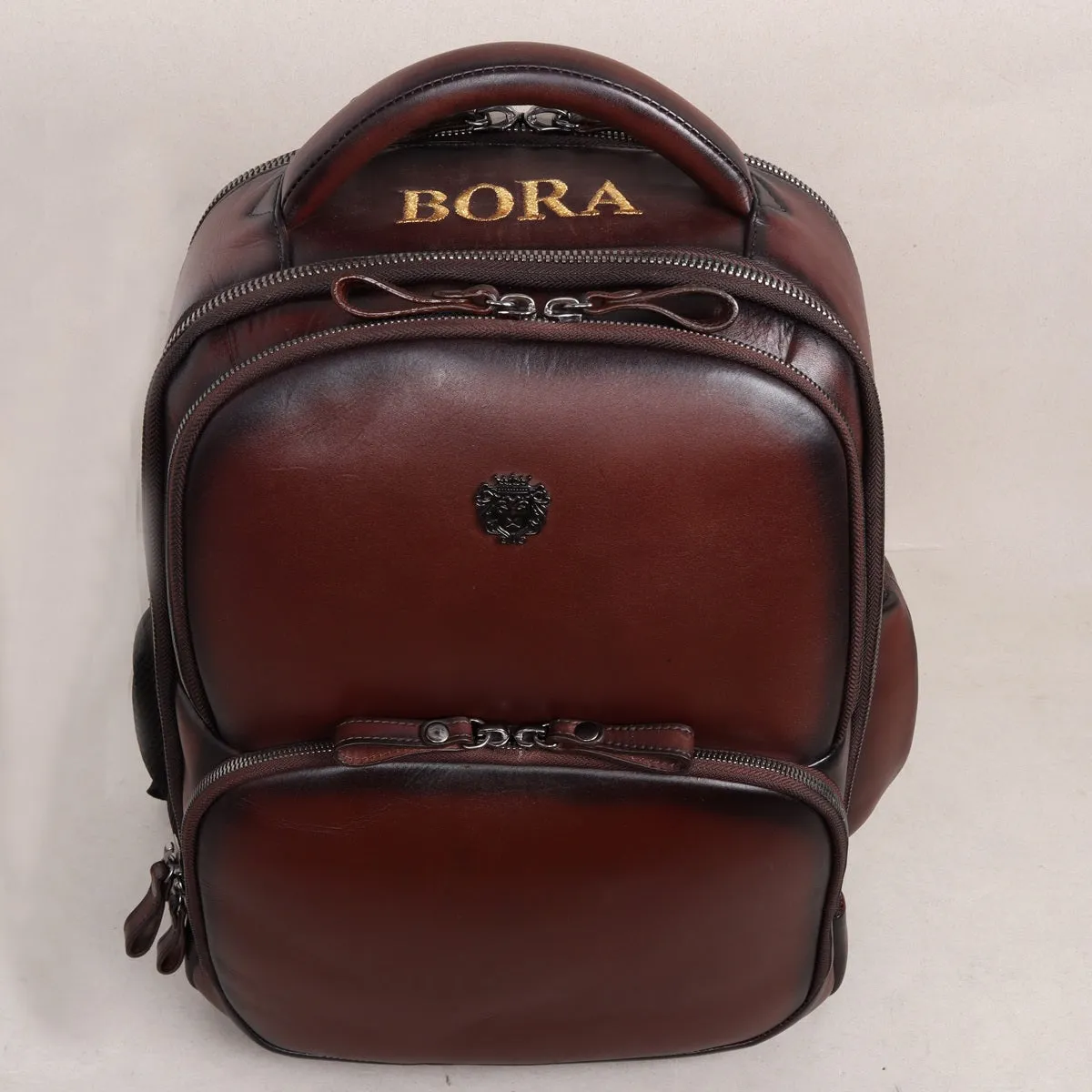 Customized Embroidered Name Initial Dark Brown Leather Backpack by Brune & Bareskin