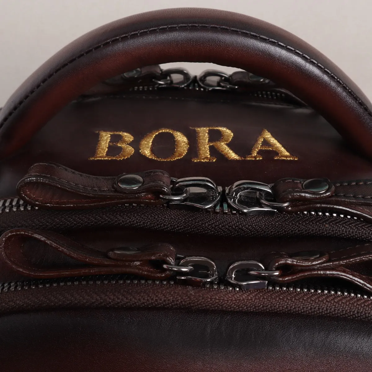 Customized Embroidered Name Initial Dark Brown Leather Backpack by Brune & Bareskin