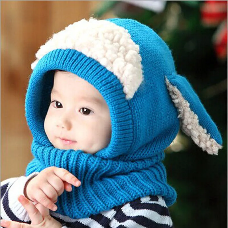 Cute Love novelty Baby Kids Girls Boys Warm Woolen Coif Hood Scarf Caps Hats warm knit scarf