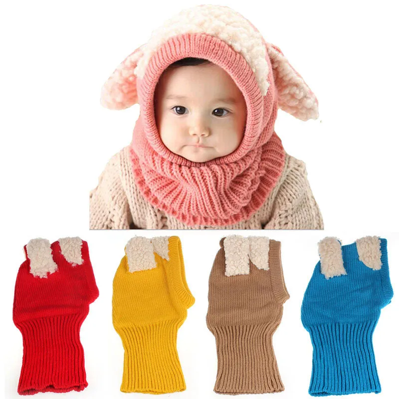 Cute Love novelty Baby Kids Girls Boys Warm Woolen Coif Hood Scarf Caps Hats warm knit scarf