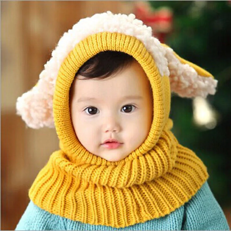 Cute Love novelty Baby Kids Girls Boys Warm Woolen Coif Hood Scarf Caps Hats warm knit scarf