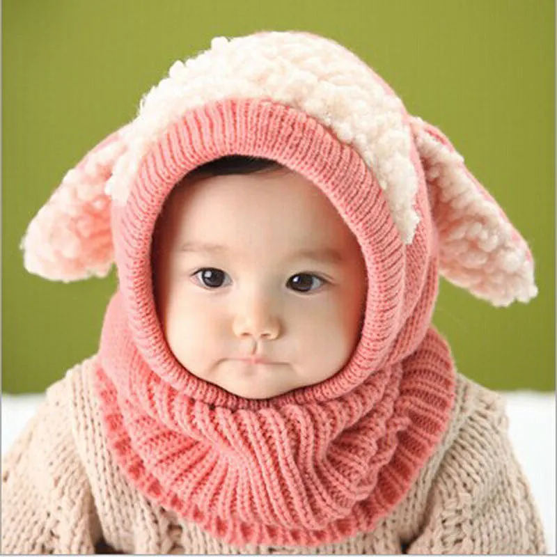 Cute Love novelty Baby Kids Girls Boys Warm Woolen Coif Hood Scarf Caps Hats warm knit scarf