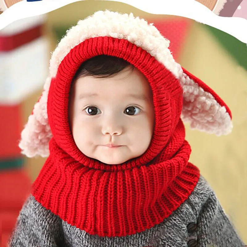 Cute Love novelty Baby Kids Girls Boys Warm Woolen Coif Hood Scarf Caps Hats warm knit scarf