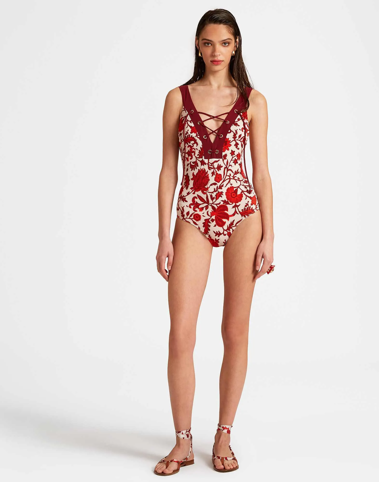 Daiquiri Suit in Dragonflower Mini Red for Women | La DoubleJ