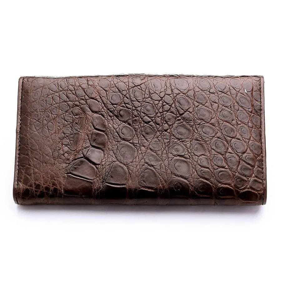 Dark Brown Genuine Crocodile Bone Skin Womens Wallet