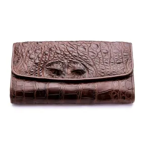 Dark Brown Genuine Crocodile Bone Skin Womens Wallet