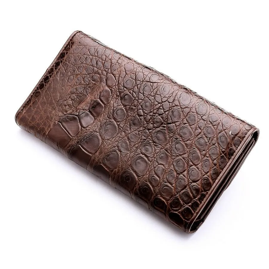 Dark Brown Genuine Crocodile Bone Skin Womens Wallet