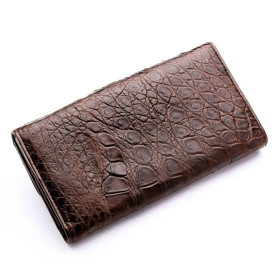 Dark Brown Genuine Crocodile Bone Skin Womens Wallet