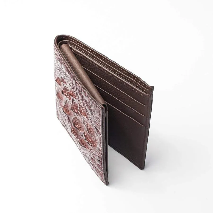 Dark Brown Genuine Crocodile Hornback Skin Mens Wallet